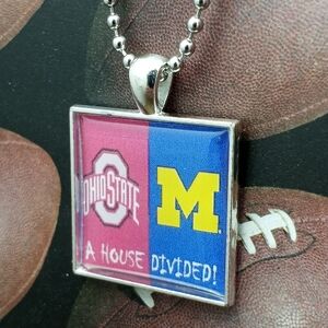 Ohio State and Michigan Rivalry Football Pendant Necklace